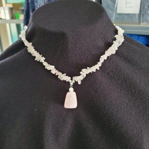 Rose Quartz Necklace W/Silver Accents